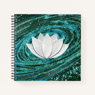 Lotus Blume Blue Green Galaxy Notebook Notizbuch