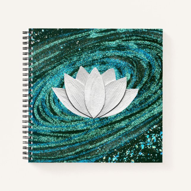 Lotus Blume Blue Green Galaxy Notebook Notizbuch (Vorderseite)