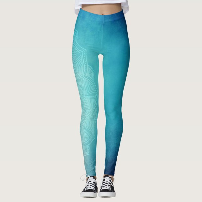 Lotus Blume Blue Green Yoga Leggings (Vorderseite)