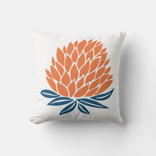 Lotus Blume Blue Orange White Kissen (Vorderseite)