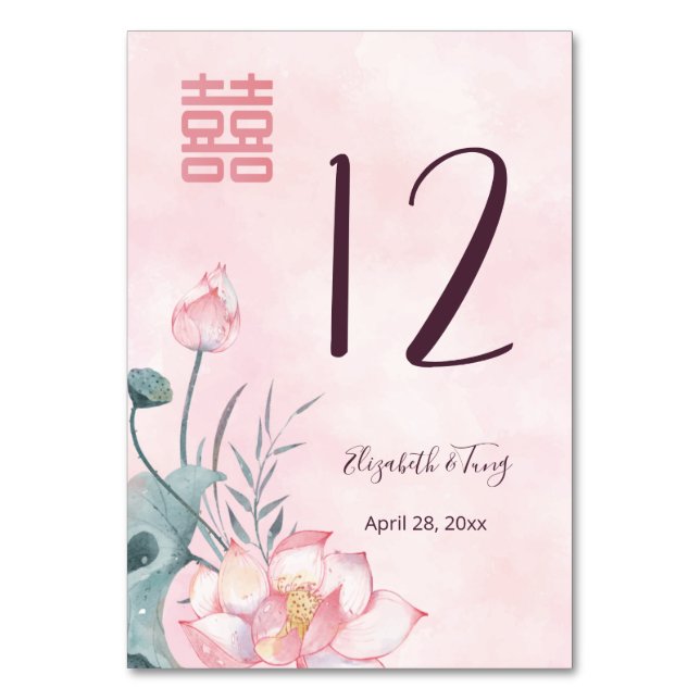 Lotus Blume Chinese Wedding Tischnummer (Vorderseite)