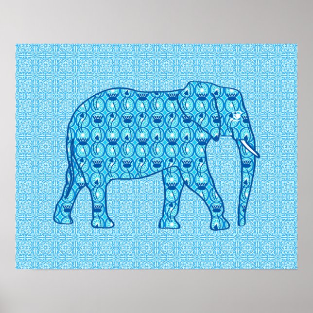 Lotus Blume Elefant - Türkis Poster (Vorne)
