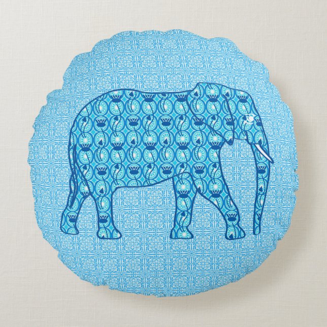 Lotus Blume Elefant - Türkis Rundes Kissen (Vorderseite)
