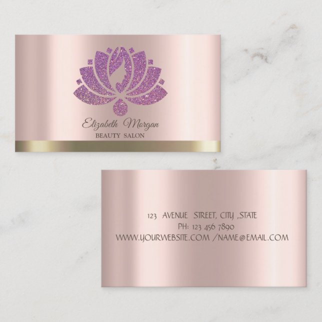 Lotus Blume Glitzer Rose Visitenkarte (Vorne/Hinten)