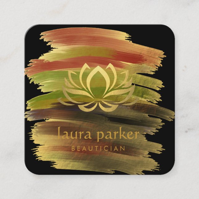 Lotus Blume Gold Logos Heilung Yoga Quadratische Visitenkarte (Vorderseite)