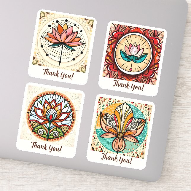 Lotus Blume Groovy Retro Personalisiert Aufkleber (Detail)