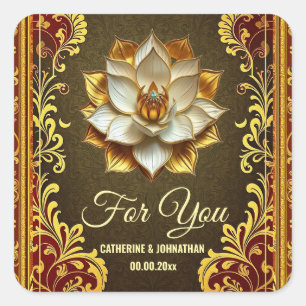 Lotus Blume Hindi blumenburgundgold Indianergold Quadratischer Aufkleber
