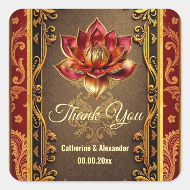 Lotus Blume Hindi Gastgeschenke Hochzeiten Bordeau Quadratischer Aufkleber (Vorderseite)