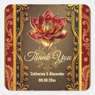 Lotus Blume Hindi Gastgeschenke Hochzeiten Bordeau Quadratischer Aufkleber