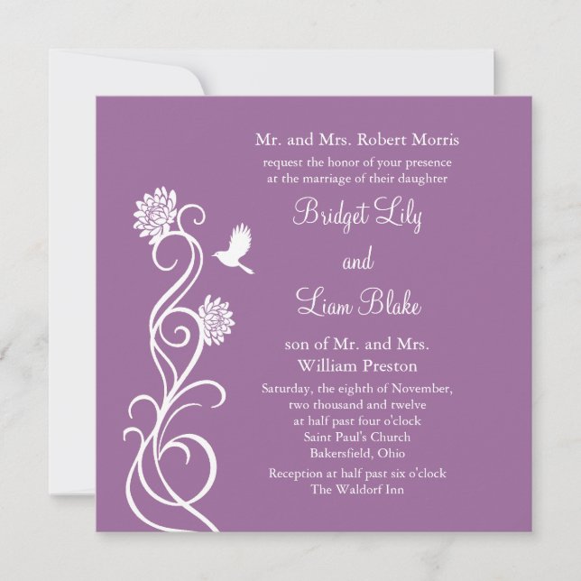 Lotus Blume Hochzeitseinladung (dunkel lila) Einladung (Vorderseite)