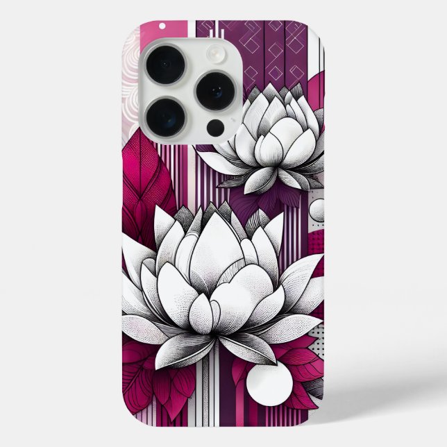 Lotus Blume in Magenta, schwarz-weiß Case-Mate iPhone Hülle (Rückseite)