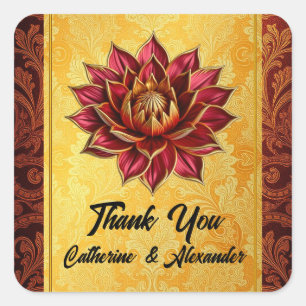 Lotus Blume indian danke burgundy gold Quadratischer Aufkleber