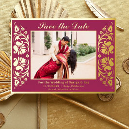 Lotus Blume Indianerin Save the Date mit Foto Gold Folieneinladung