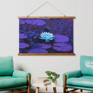 Lotus Blume Lila Blue Türkise Floral Pond Zen Wandteppich Mit Holzrahmen