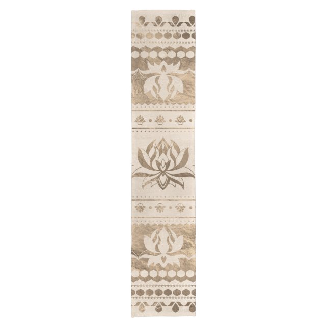 Lotus Blume Luxuriöses Dekor - Pastellgold Kurzer Tischläufer (Vorderseite)