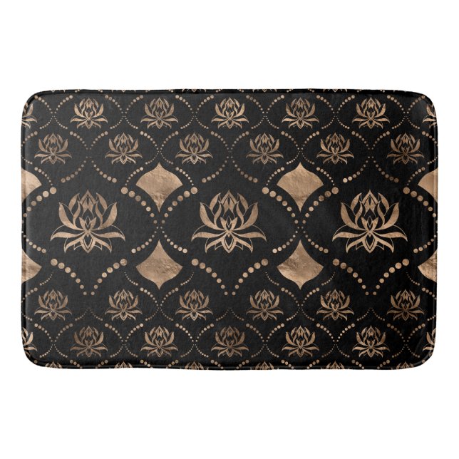 Lotus Blume Luxuriöses Dekor - Schwarz und Gold Badematte (Vorderseite)