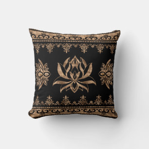 Lotus Blume Luxuriöses Dekor - Schwarz und Gold Kissen
