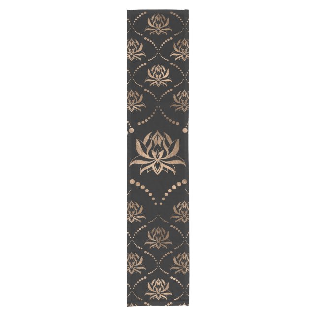 Lotus Blume Luxuriöses Dekor - Schwarz und Gold Kurzer Tischläufer (Vorderseite)