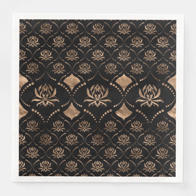 Lotus Blume Luxuriöses Dekor - Schwarz und Gold Serviette (Vorderseite)