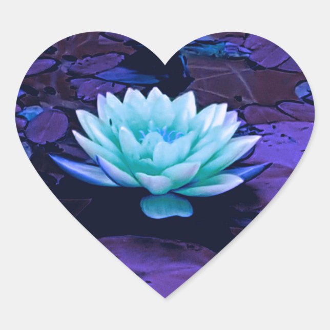 Lotus Blume Magisches Lila Blau Türkis Herz-Aufkleber (Vorderseite)