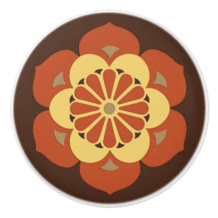 Lotus Blume Mandala, Braun, Rost und Gelb Keramikknauf