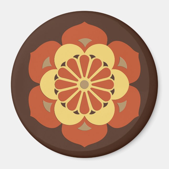 Lotus Blume Mandala, Braun, Rost und Gelb Magnet (Vorne)