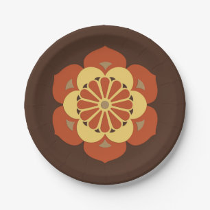 Lotus Blume Mandala, Braun, Rost und Gelb Pappteller