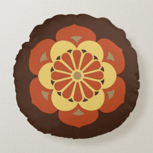 Lotus Blume Mandala, Braun, Rost und Gelb Rundes Kissen