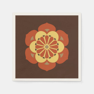 Lotus Blume Mandala, Braun, Rost und Gelb Serviette