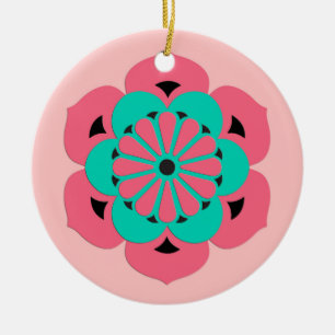 Lotus Blume Mandala, Coral Pink und Türkis Keramikornament