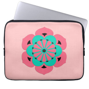 Lotus Blume Mandala, Coral Pink und Türkis Laptopschutzhülle