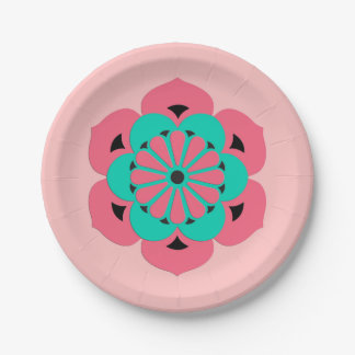 Lotus Blume Mandala, Coral Pink und Türkis Pappteller