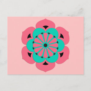 Lotus Blume Mandala, Coral Pink und Türkis Postkarte