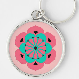Lotus Blume Mandala, Coral Pink und Türkis Schlüsselanhänger