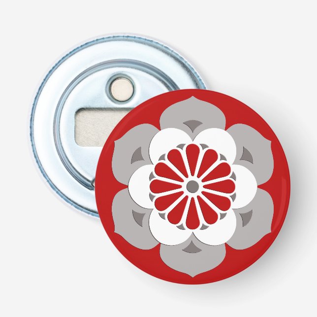 Lotus Blume Mandala, Dunkelrot, Grau und Weiß Flaschenöffner (Vorderseite)