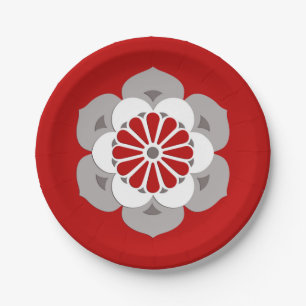 Lotus Blume Mandala, Dunkelrot, Grau und Weiß Pappteller