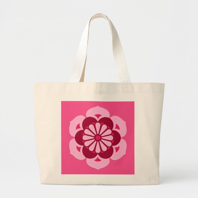 Lotus Blume Mandala, Fuchsia Pink und Burgund Jumbo Stoffbeutel (Vorne)