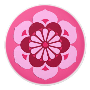 Lotus Blume Mandala, Fuchsia Pink und Burgund Keramikknauf