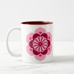 Lotus Blume Mandala, Fuchsia Pink und Burgund Zweifarbige Tasse
