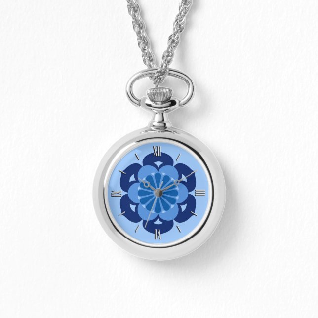 Lotus Blume Mandala, Indigo und Light Blue Armbanduhr (Vorderseite)