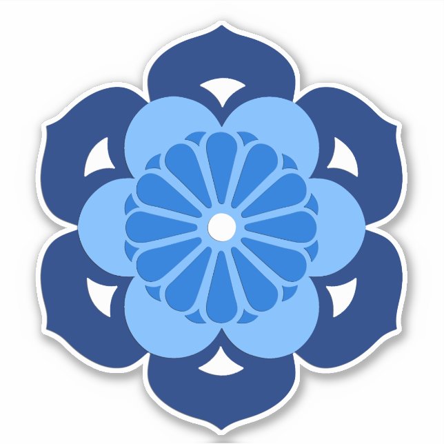 Lotus Blume Mandala, Indigo und Light Blue Aufkleber (Vorderseite)