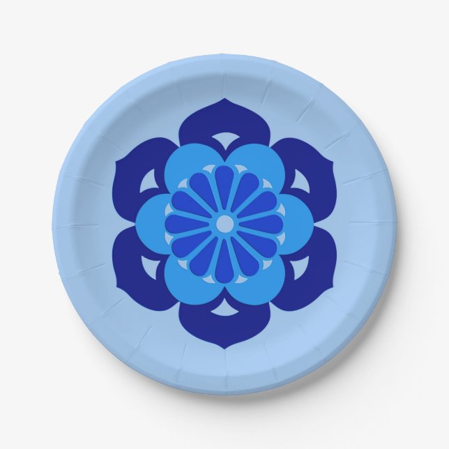 Lotus Blume Mandala, Indigo und Light Blue Pappteller (Vorderseite)