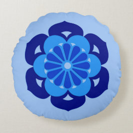 Lotus Blume Mandala, Indigo und Light Blue Rundes Kissen