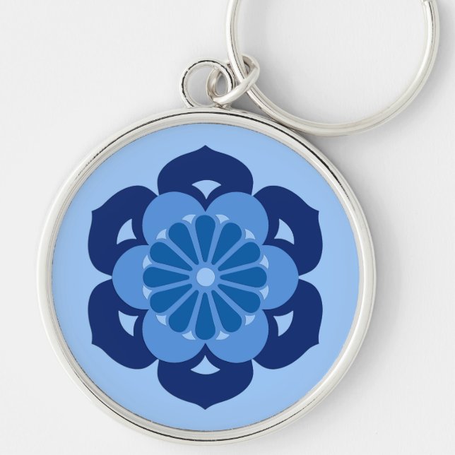 Lotus Blume Mandala, Indigo und Light Blue Schlüsselanhänger (Vorne)