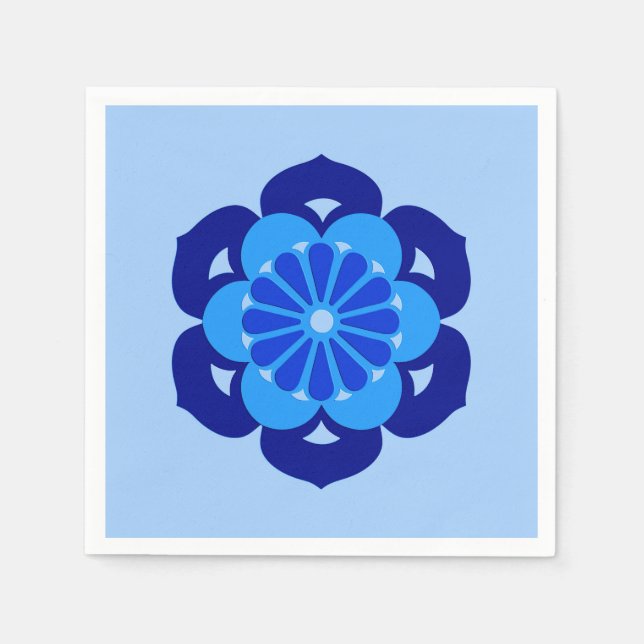 Lotus Blume Mandala, Indigo und Light Blue Serviette (Vorderseite)