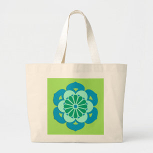 Lotus Blume Mandala, Lime Green und Light Blue Jumbo Stoffbeutel