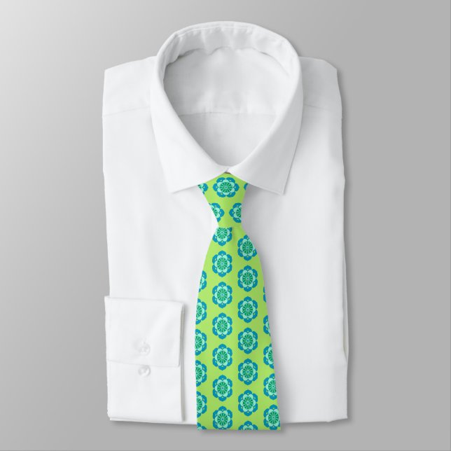 Lotus Blume Mandala, Lime Green und Light Blue Krawatte (Gebunden)