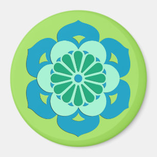 Lotus Blume Mandala, Lime Green und Light Blue Magnet