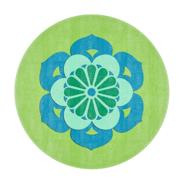 Lotus Blume Mandala, Lime Green und Light Blue Schneidebrett (Vorderseite)