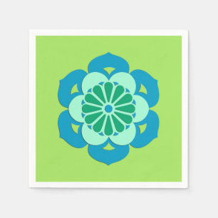 Lotus Blume Mandala, Lime Green und Light Blue Serviette